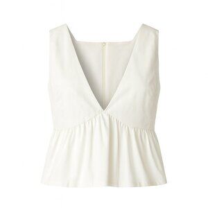 Versona White Faux Leather Sleeveless Peplum Top • Women’s Large • Trendy Peplum